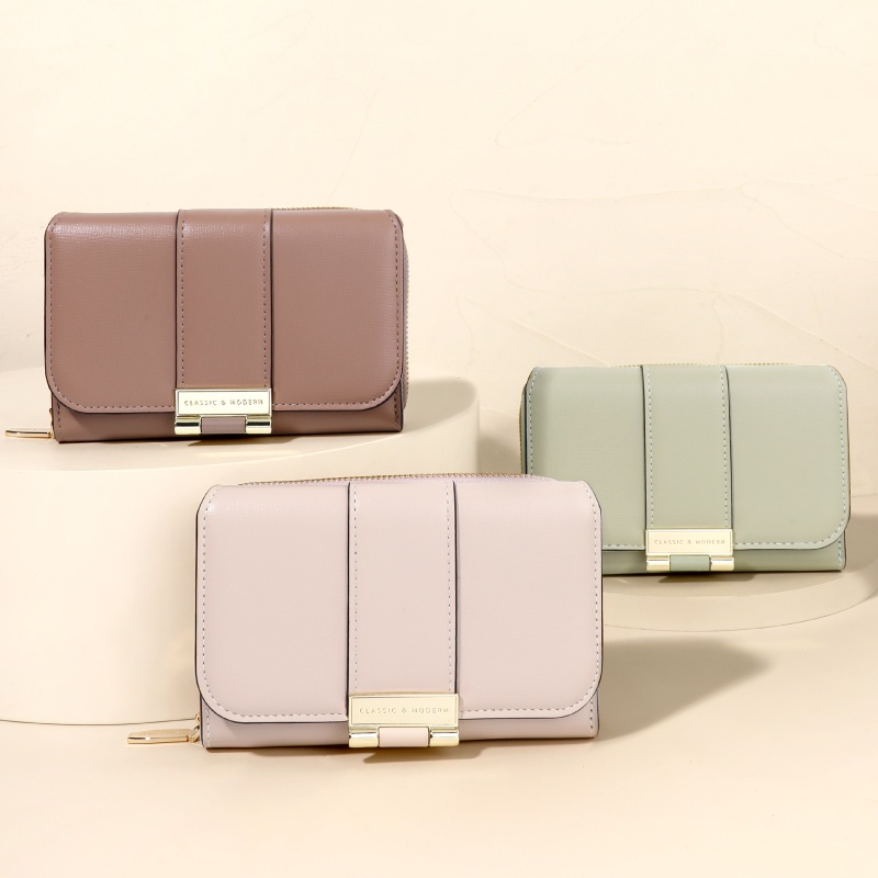 Ví Gấp Ba Đa Năng Màu Trơn Thời Trang Cho Nữ