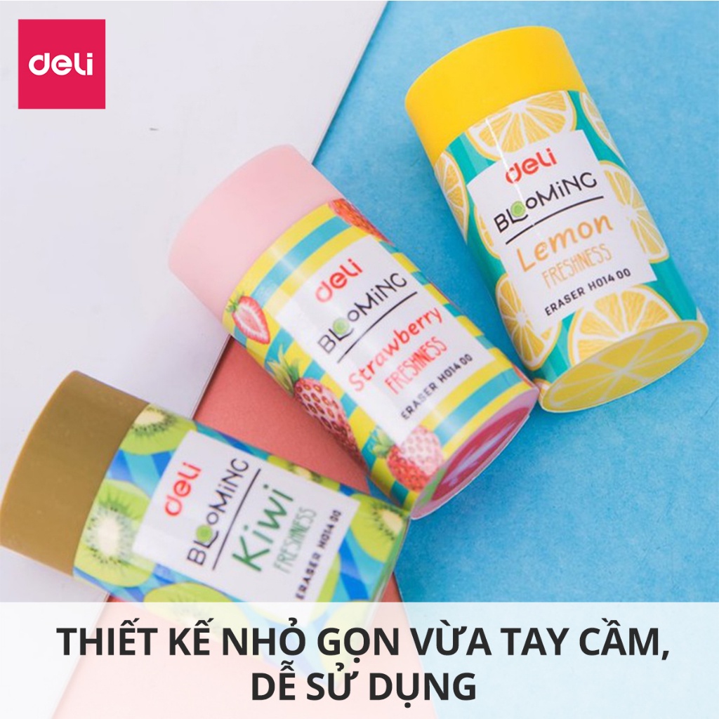 Set 3 Gôm Tẩy 2B Deli Hình Hoa Quả Dễ Thương Kiwi, Dâu, Chanh - Tẩy Sạch Ít Vụn Tẩy - 3 chiếc - Trẻ Nhỏ, Học Sinh