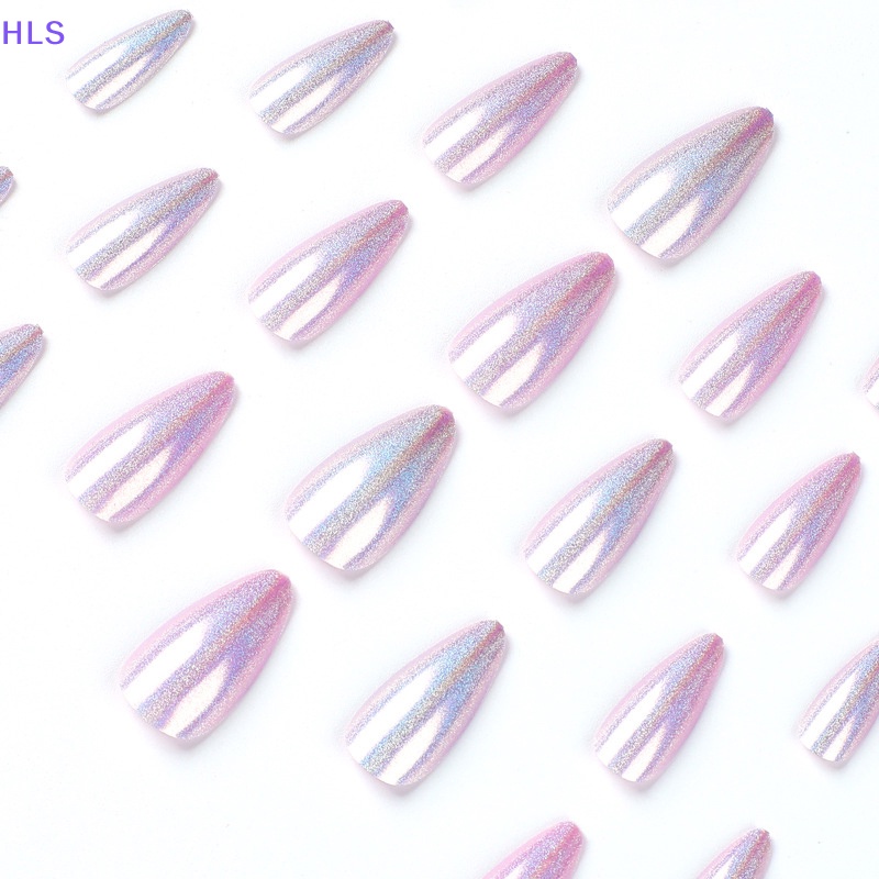 [HLS] Móng Tay Giả Dài Màu Tím Kim Tuyến Cực Quang Có Thể Tháo Rời