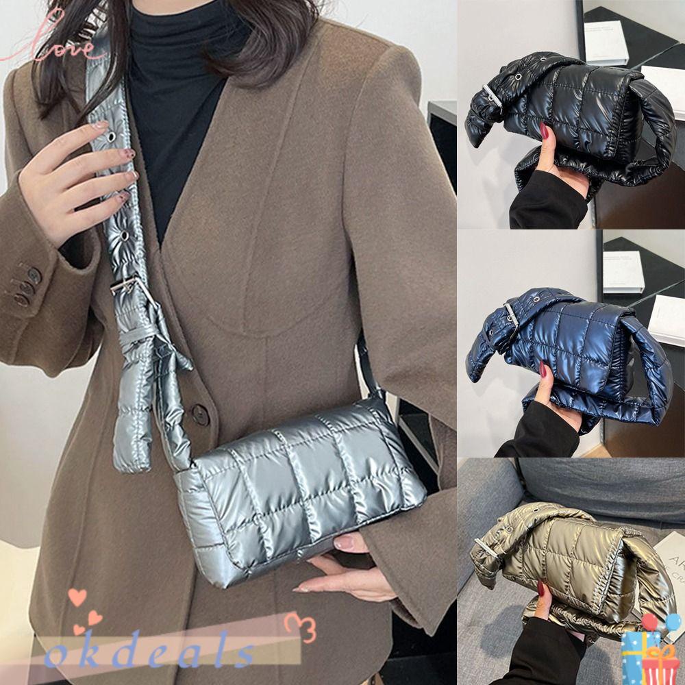 OKDEALS Túi Đeo Vai Họa Tiết Sọc Caro Siêu Nhẹ Thời Trang Mùa Đông