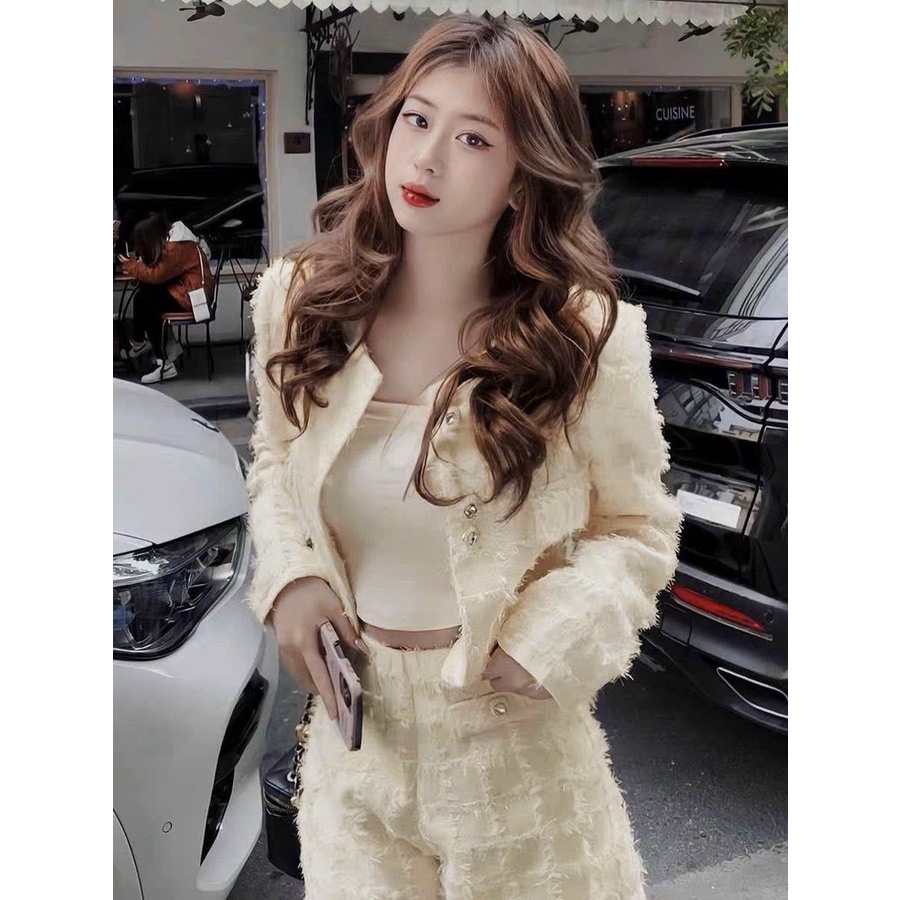 Set croptop dạ long vũ kèm áo croptop trong + short kem