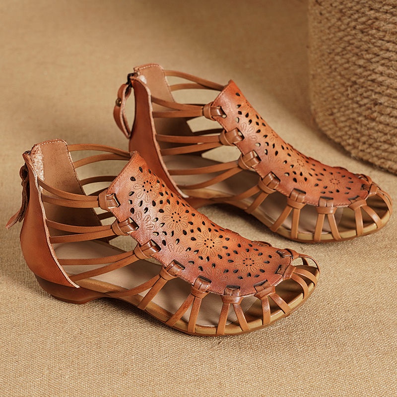 Giày Sandal Da Thật Handmade Phong Cách La Mã Thời Trang Mùa Hè 2023 Cho Nữ