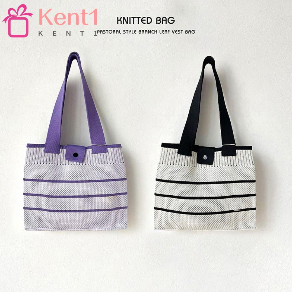 KENT1 Túi Xách Đan Len Sức Chứa Lớn Có Thể Tái Sử Dụng Màu Sắc Xinh Xắn