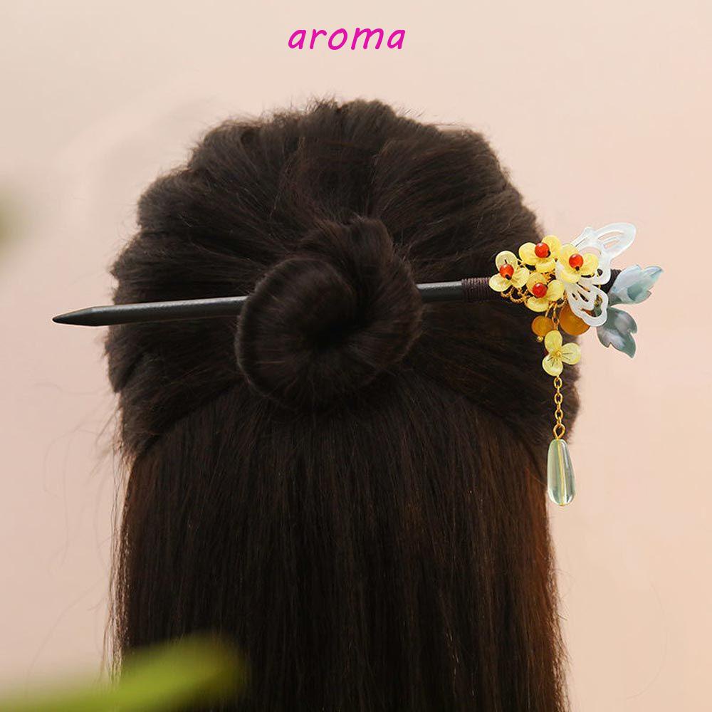 AROMA Trâm Cài Tóc Bằng Gỗ Phối Tua Rua Phong Cách Trung Hoa Cổ Điển Cho Nữ