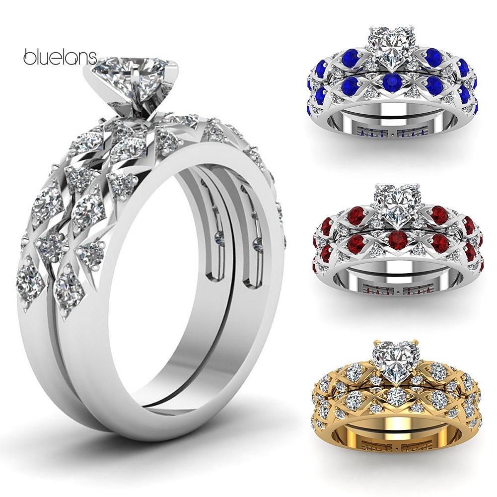 Nhẫn Đính Hôn Đính Đá Zircon Hình Trái Tim Sang Trọng Cho Nữ