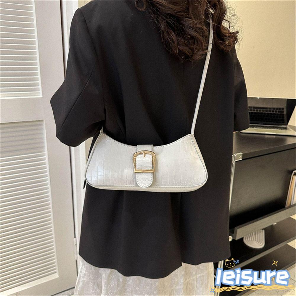 LEISURE Túi Xách Đeo Dưới Cánh Tay Bằng Da PU Sức Chứa Lớn Màu Trơn Cho Nữ