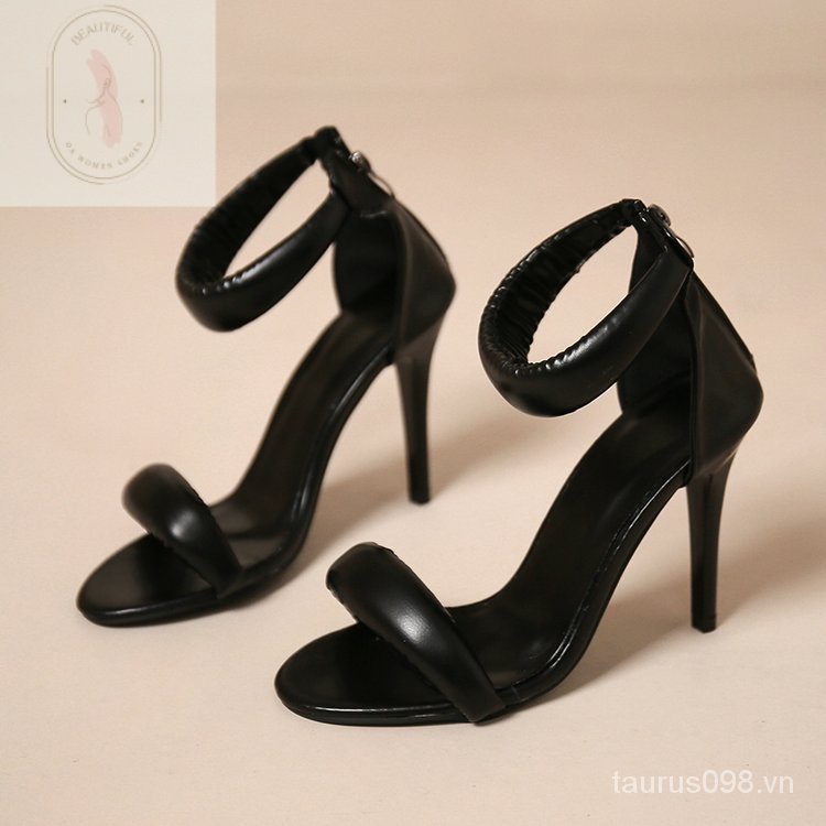 Giày Cao Gót Sandal Da PU Cao Su Hở Ngón Phối Khóa Kéo Phong Cách Mới 2023