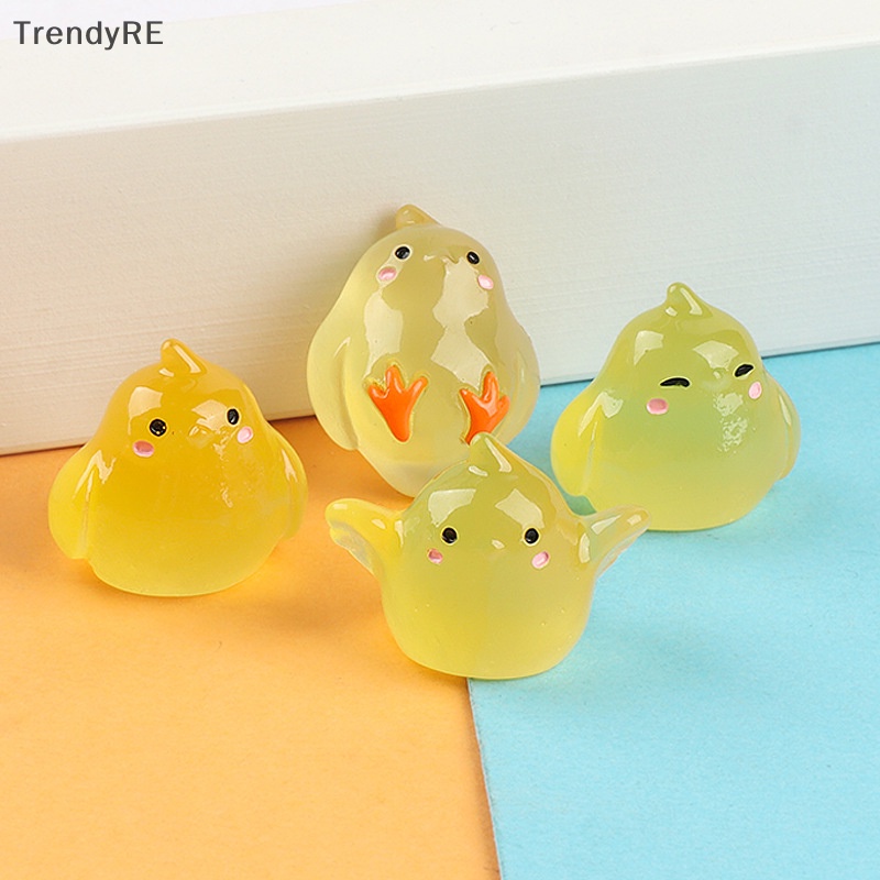 Set 2 Phụ Kiện Trang Trí Tiểu Cảnh Hình Gà Con 3D Bằng Nhựa Resin Màu Dạ Quang Dễ Thương DIY