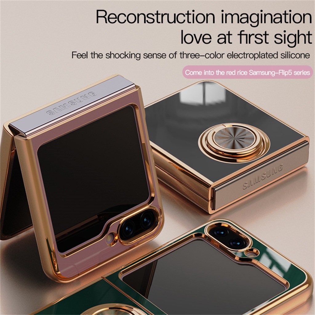 Ốp Điện Thoại TPU Mềm Khung Mạ Vàng Có Vòng Đỡ Nam Châm Cho Samsung Galaxy Z Flip5 5G Case Samung ZF