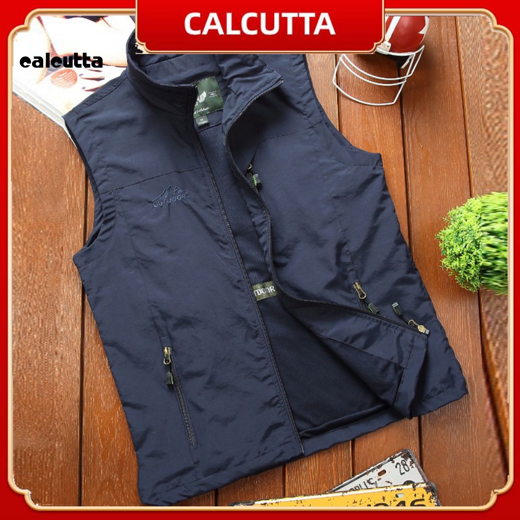 Áo Khoác Câu Cá Không Tay Cổ Bẻ Màu Sắc Trơn Siêu Mỏng Thoáng Khí Dành Cho Nam Giới