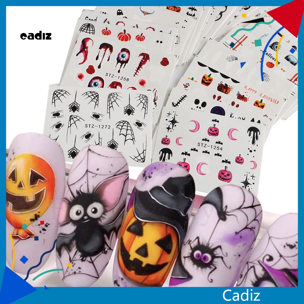 Set 24 Sticker Dán Móng Tay Không Phai Họa Tiết Kinh Dị Halloween