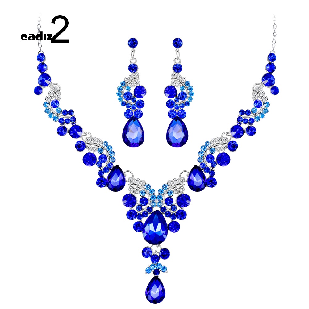 Bộ Vòng cổ + Bông Tai Đính Đá Hình Giọt Nước Sang Trọng Cho Nữ