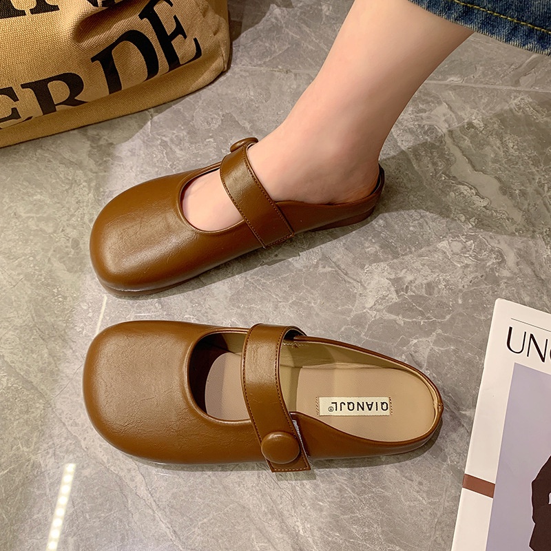 Dép Da Bít Mũi Phong Cách Retro Nhật Bản Thời Trang Xuân Hè Cho Nữ