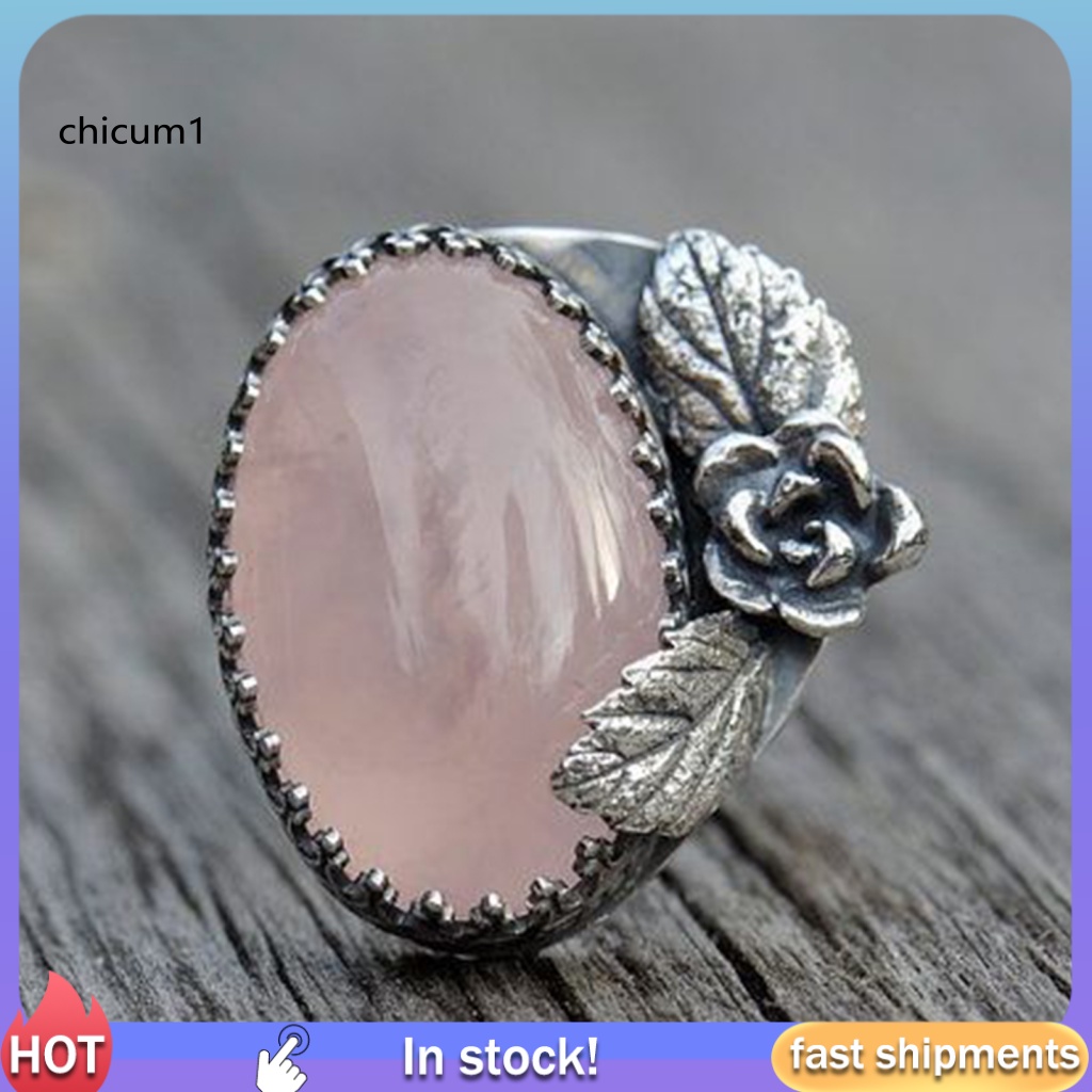 Nhẫn Hợp Kim Chạm Khắc Hoa Lá Đính Đá Phong Cách Cổ Điển Cho Nữ