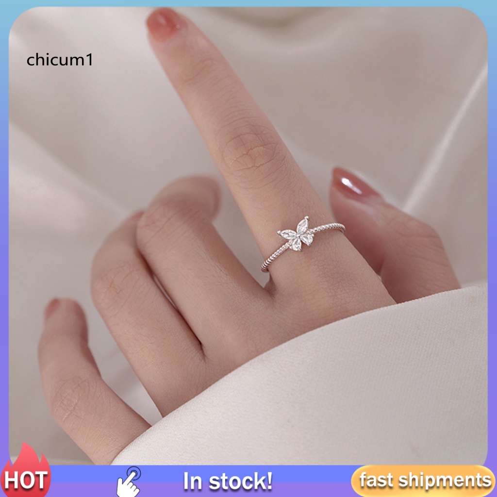Nhẫn Hở Hình Bướm Đính Đá Sáng Bóng Dễ Điều Chỉnh Thời Trang Cho Nữ