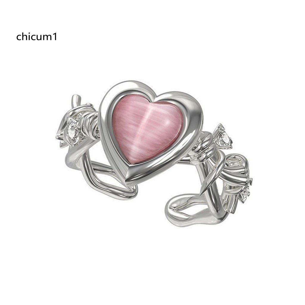 Nhẫn Hở Đính Đá Opal Nhân Tạo Hình Trái Tim Cho Nữ