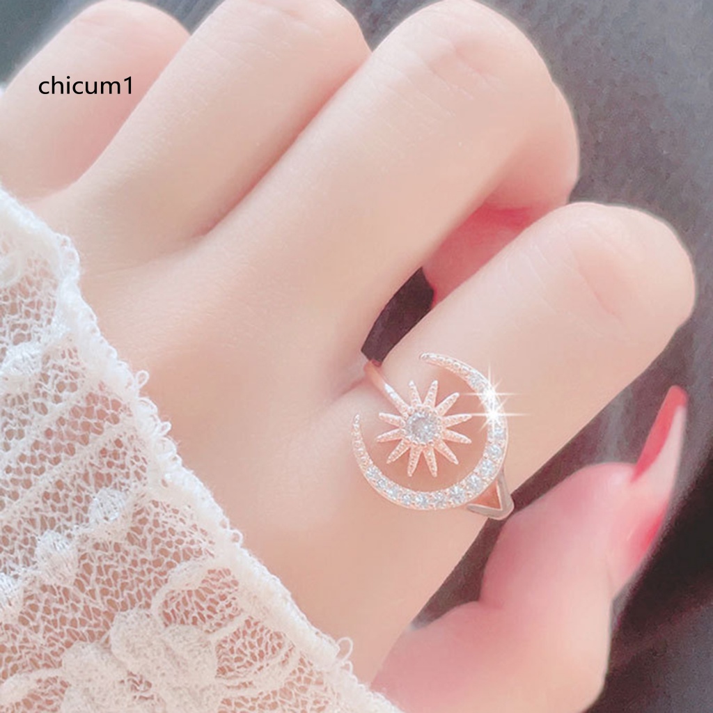 Nhẫn Hở Hình Mặt Trăng Ngôi Sao Đính Đá Thời Trang Cho Nữ