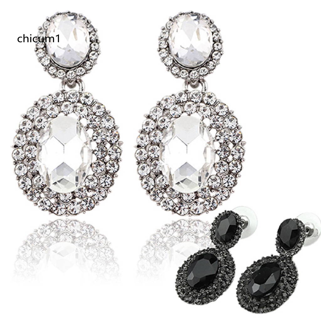 1 Cặp Bông Tai Đính Đá Oval Phong Cách Retro Sang Trọng