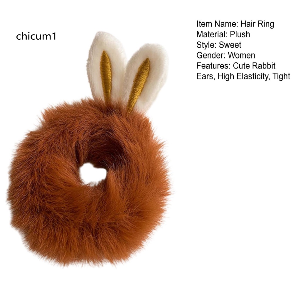 Dây Cột Tóc Co Giãn Bọc Vải Lông Mềm Mại Chống Trượt Hình Tai Thỏ Màu Kẹo Ngọt