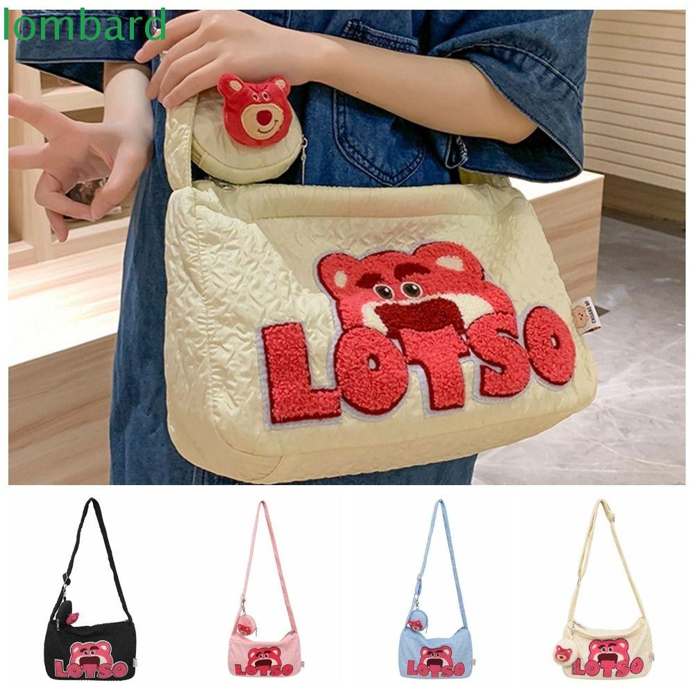 LOMBARD Túi Đeo Chéo Canvas Hình Gấu Dâu Tây Thời Trang Dành Cho Học Sinh