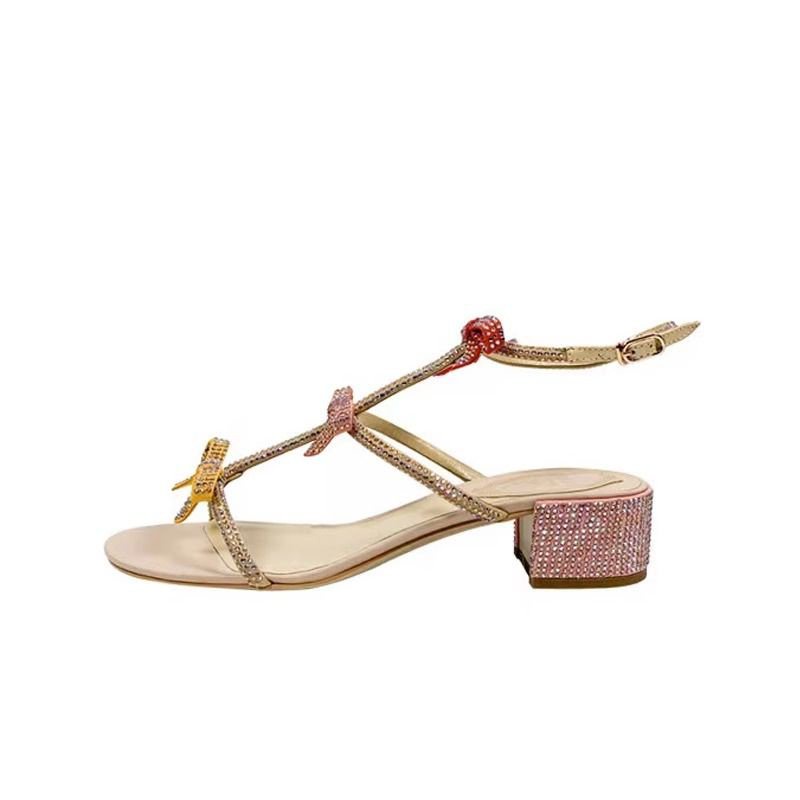Rc Giày Sandal Cao Gót Đế Dày Quai Nơ Đính Đá Thời Trang Mùa Hè 2023