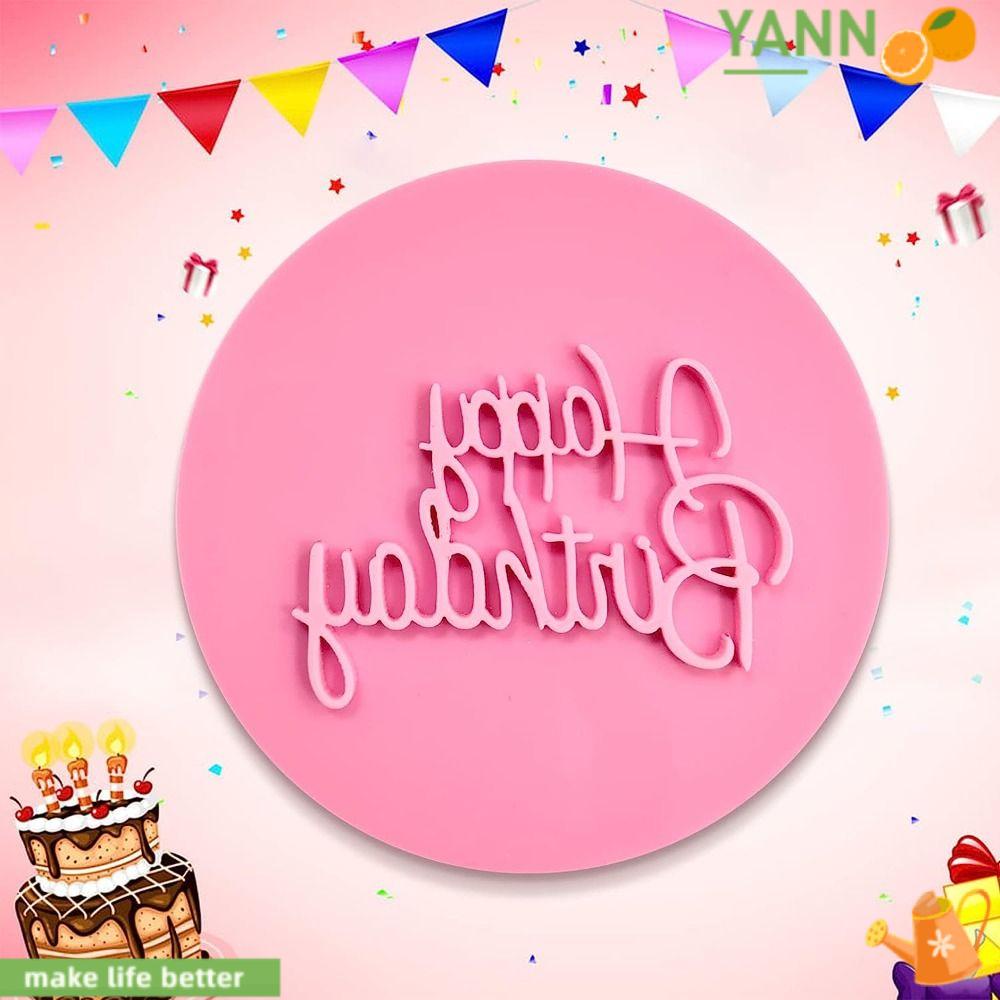 YANN1 Set 2 Khuôn Silicon 3.15 * 3.15 * 0.2 Inch Không Dính Dập Nổi Họa Tiết Happy Birthday Trang Trí Bánh