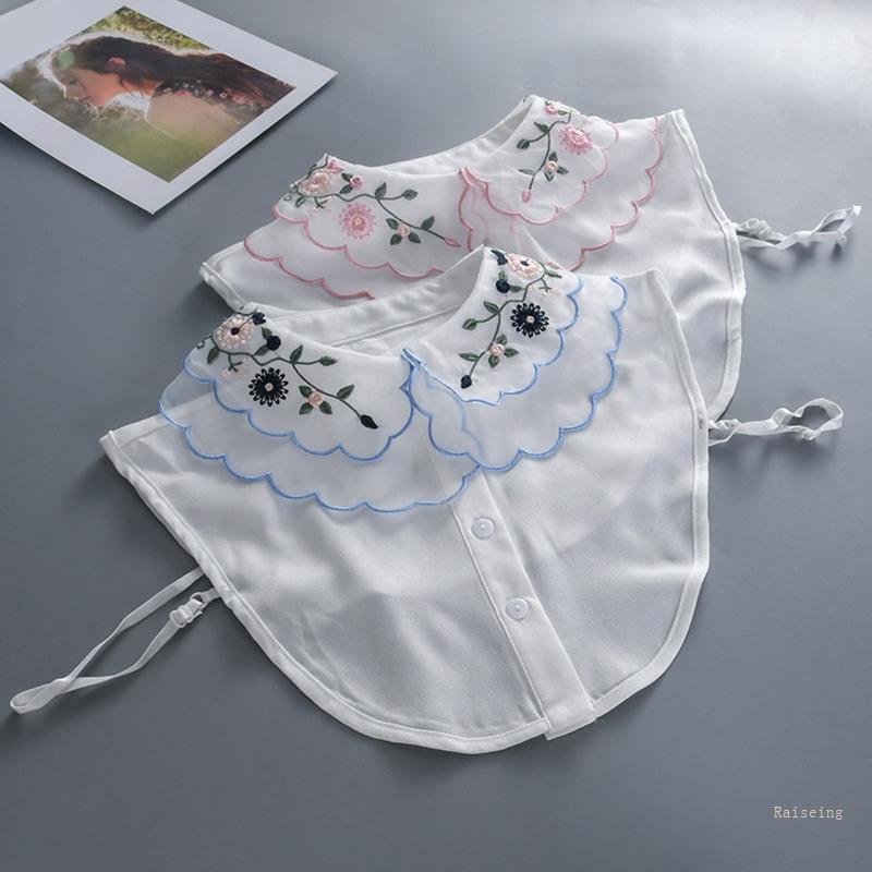 Áo Sơ Mi Lửng Cổ Bẻ Thêu Hoa Có Thể Tháo Rời Thời Trang Cho Nữ