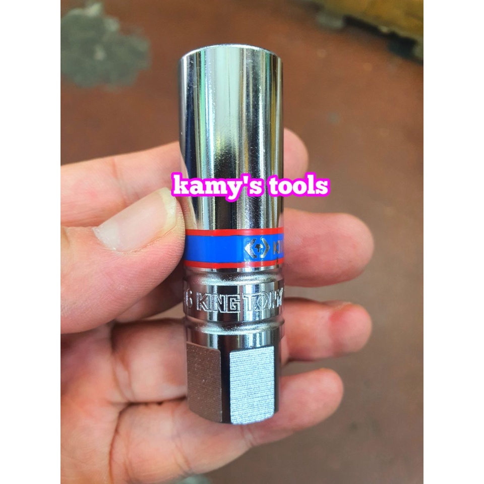 Đầu khẩu tuýp tháo mở bugi có nam châm 16mm 3/8 inch 6 cạnh dài 70mm Kingtony 366516