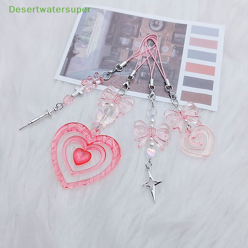 Dây Đeo Điện Thoại / Túi Xách / Chìa Khóa Hình Trái Tim / Nơ Hoạt Hình Màu Hồng Y2K Đáng Yêu