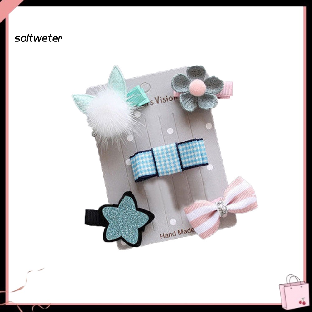 Bộ 5 Kẹp Tóc Nơ / Ngôi Sao / Hoa Đáng Yêu Cho Bé Gái