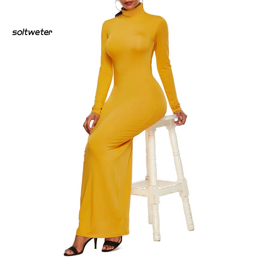 Đầm Tay Dài Cổ Lọ Màu Sắc Thanh Lịch Dành Cho Nữ