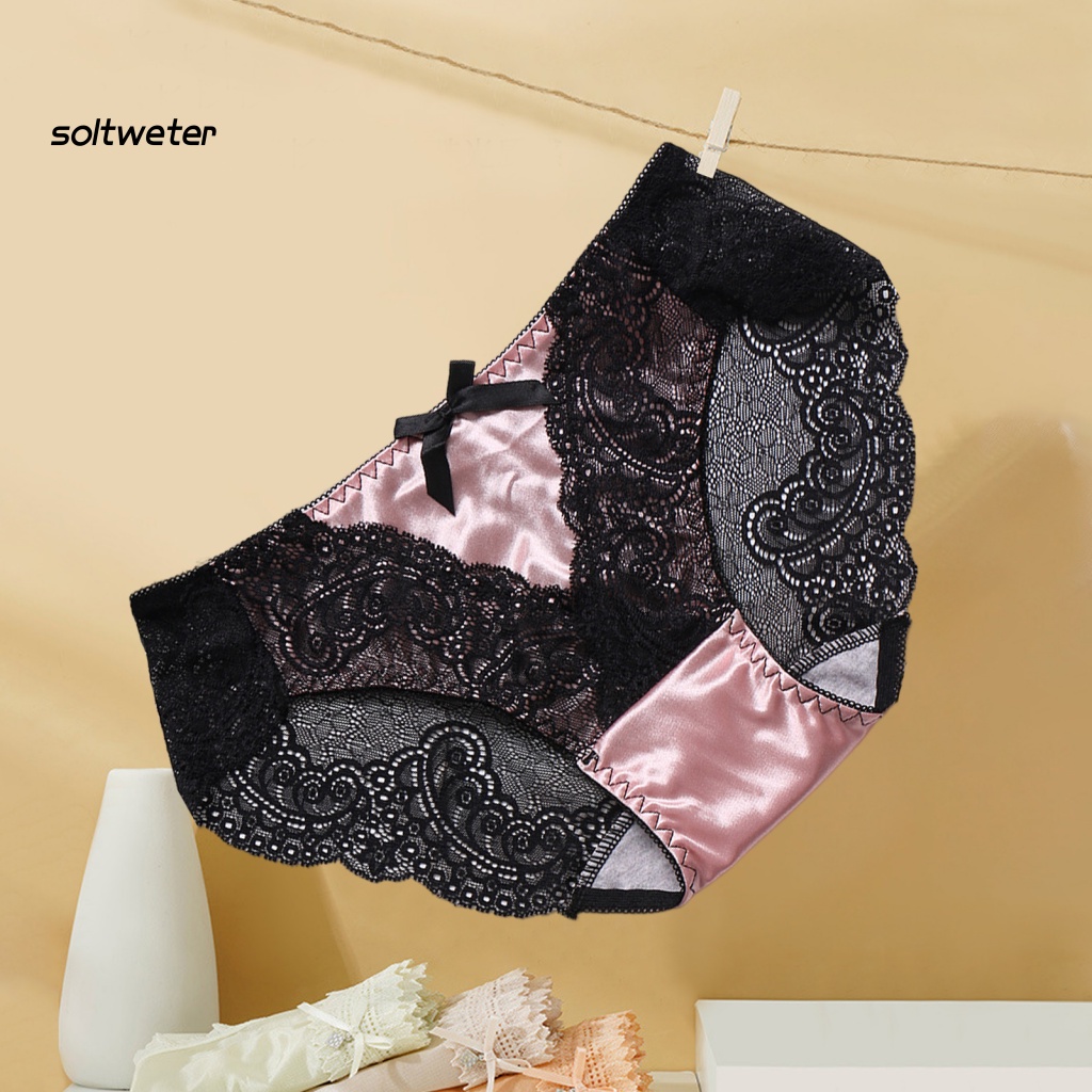 Quần Lót Cotton Satin Lưng Thấp Phối Ren Xuyên Thấu Quyến Rũ Cho Nữ