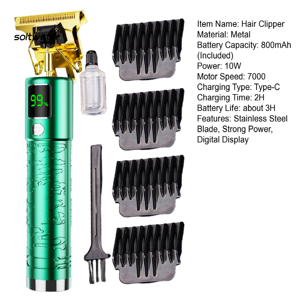 Tông Đơ Cắt Tóc Lưỡi Nhọn Bằng Thép Không Gỉ Năng Lượng Mạnh Hiển Thị Kỹ Thuật Số Thời Gian Chờ Lâu Thấp Không Dây Dùng Cho Salon