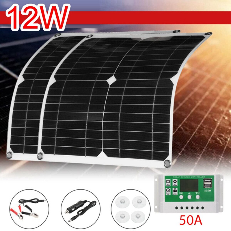 Tấm Pin Năng Lượng Mặt Trời 12W 50A 12V Kèm Điều Khiển Cho Tàu Thuyền