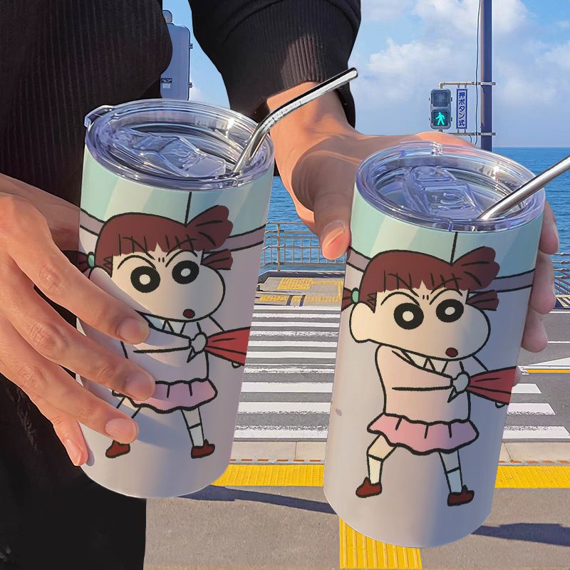 Bình Nước Giữ Nhiệt In Hình Cậu Bé Bút Chì Shin-Chan Kèm Ống Hút Tiện Dụng Cho Học Sinh