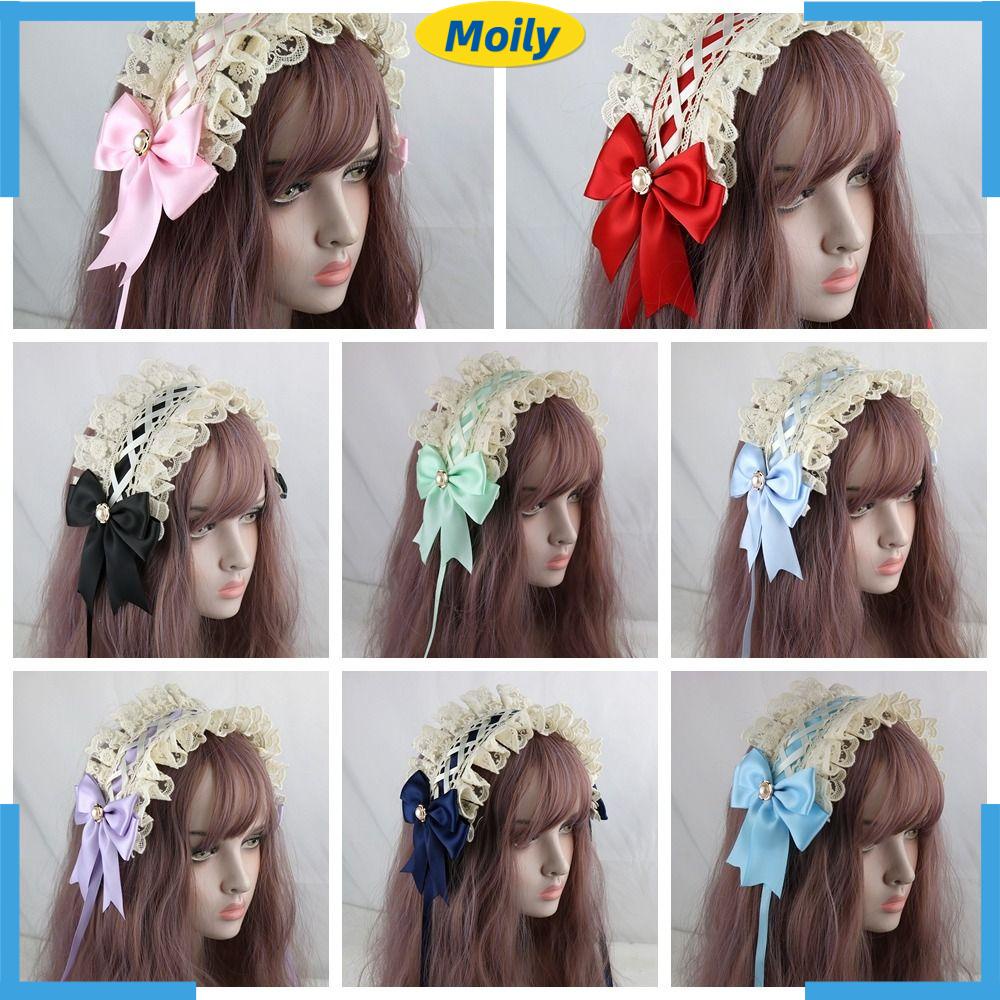 MOILYVN Dây Buộc Tóc Nơ Ruy Băng Mềm Mại Phối Ren Nhiều Màu Phong Cách Lolita