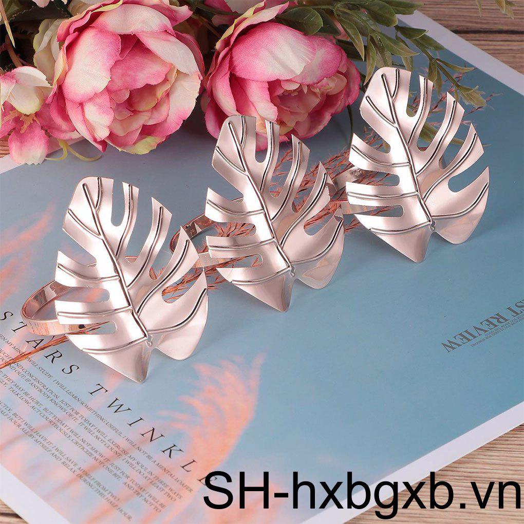 Bộ 6 Giá Đỡ Khăn Ăn Bằng Kim Loại Mạ Bóng Hình Chiếc Lá Trang Trí Tiệc Cưới / Kỷ