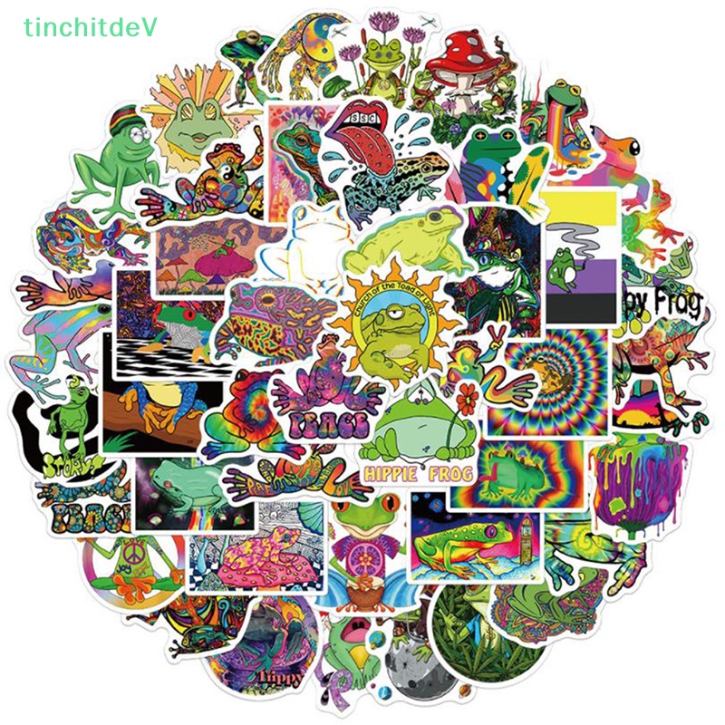Bộ 50 Miếng Dán Hình Ếch Trang Trí Đàn Guitar / Laptop / Ván Trượt