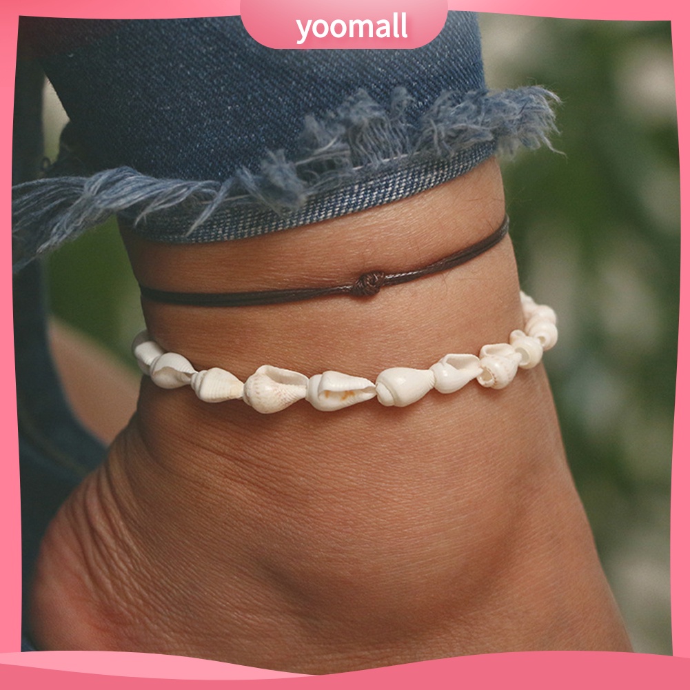 Set 2 Lắc Chân Đính Vỏ Sò Phong Cách Bohemia Thời Trang Cho Nữ