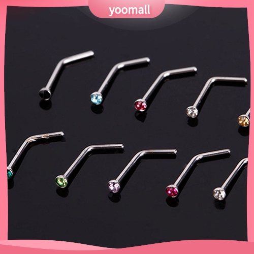 Set 10 Khuyên Mũi Thép Không Gỉ Đính Đá Nhân Tạo Thời Trang