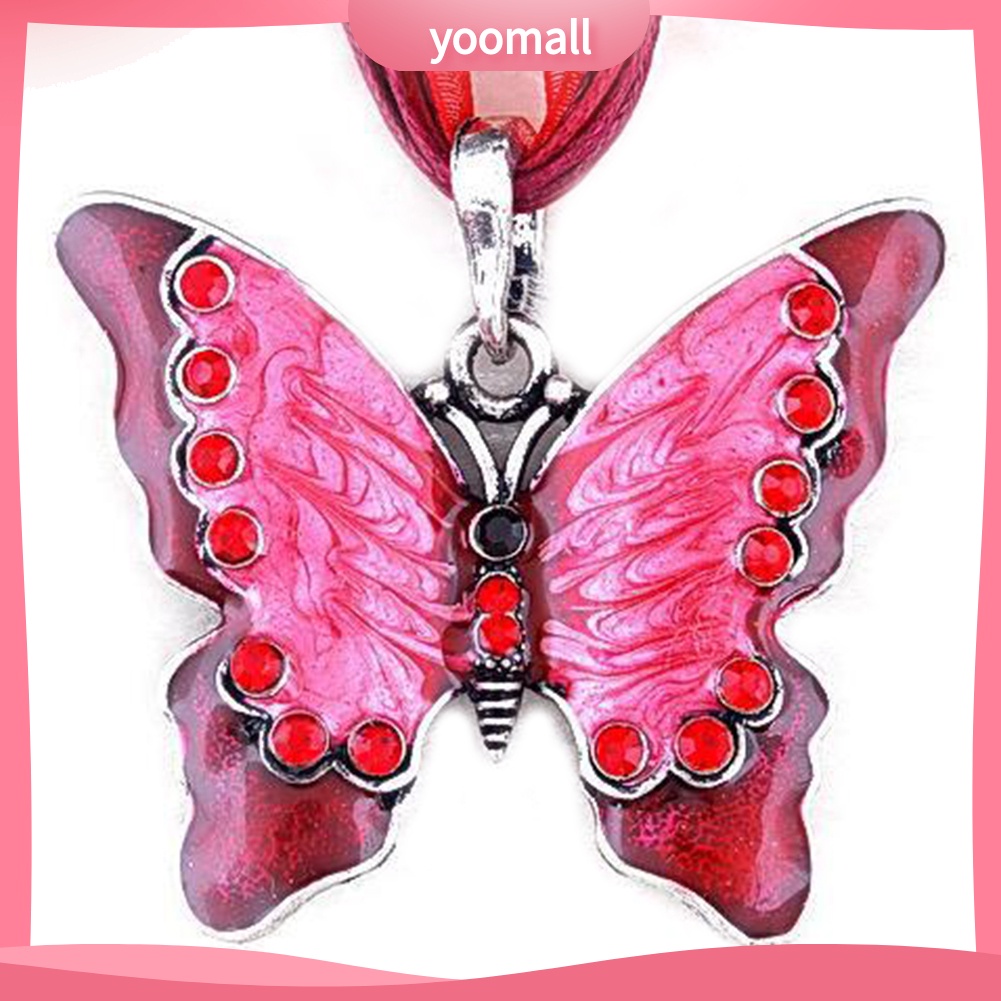 Vòng cổ Mặt Hình Bướm Tráng Men Đính Đá Phong Cách Vintage