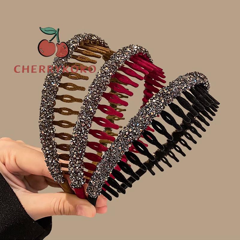 🍒🍒CHERRYKOKO Băng Đô Cài Tóc Bện Đính Đá Lấp Lánh Phong Cách Mới 2023 Cho Nữ