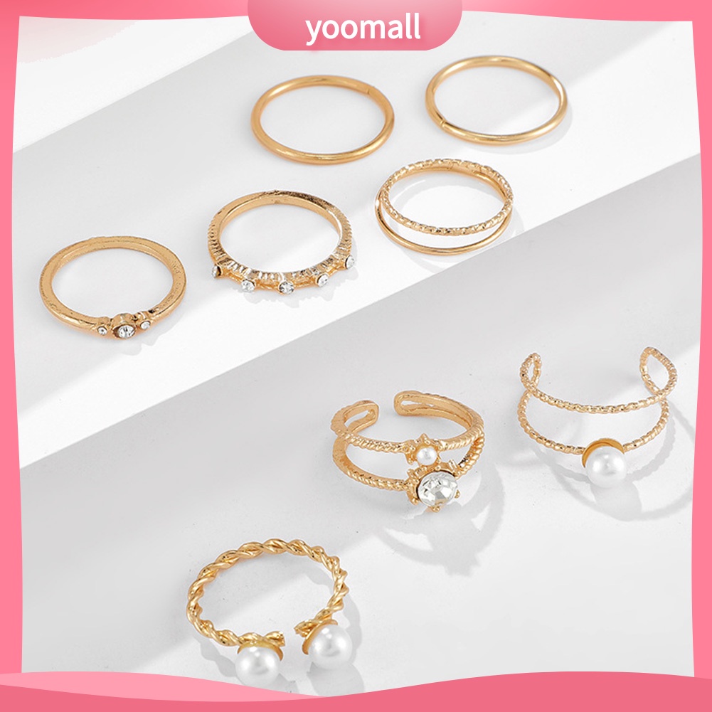 Set 5 / 8 Nhẫn Hở Đính Ngọc Trai Nhân Tạo Phong Cách Bohemian