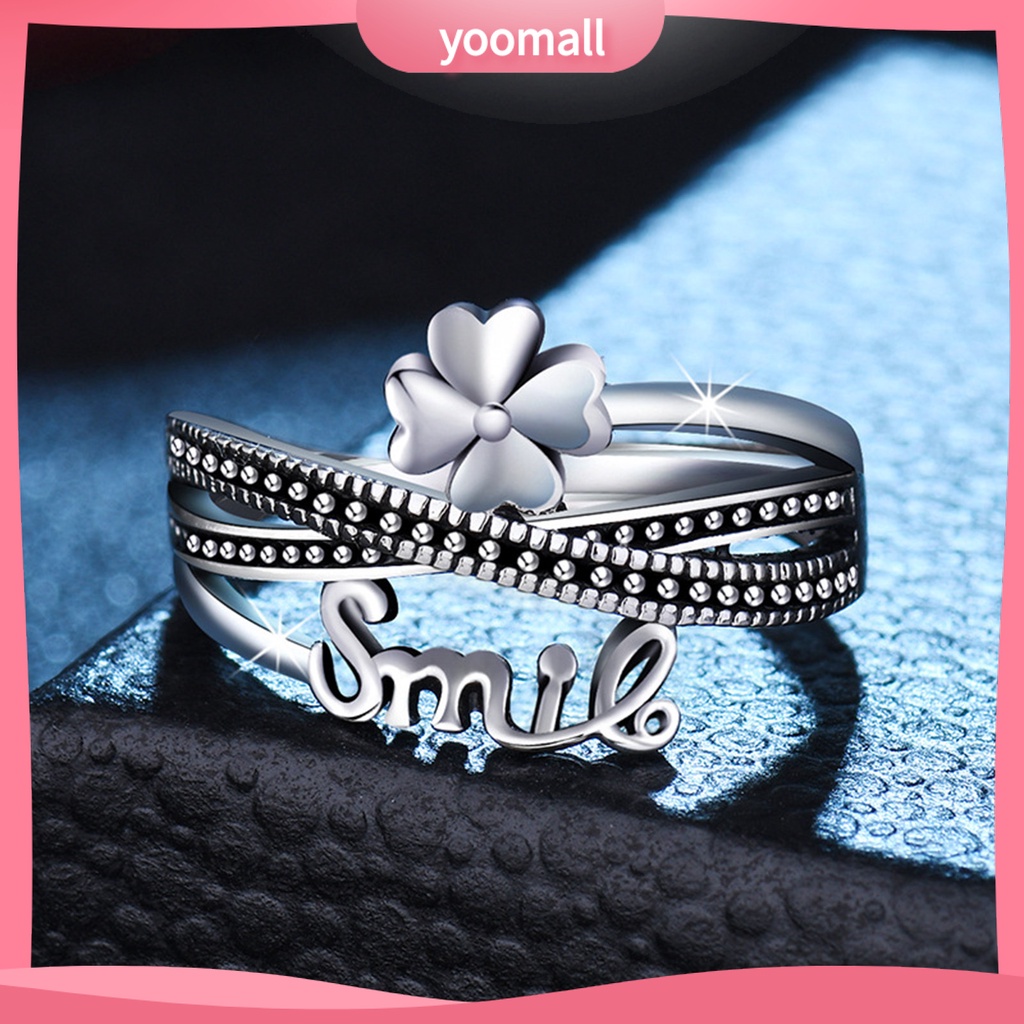 [YM] Nhẫn Hở Nhiều Lớp Thiết Kế Hình Học Thoải Mái Để Trang Trí Hình Cỏ 4 Lá Phong Cách Hàn Quốc Thời Trang