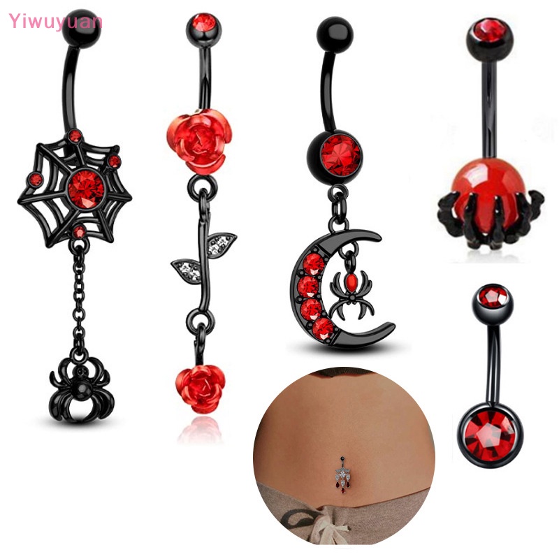 < Yiwuyuan > Khuyên Rốn Hình Nhện Hoa Hồng Đen Phong Cách Punk Cổ Điển Thời Trang Cho Nữ