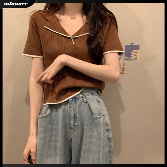 Áo Thun Dệt Kim Ngắn Tay Ôm Dáng Thanh Lịch Theo Phong Cách Mùa Hè Dành Cho Nữ