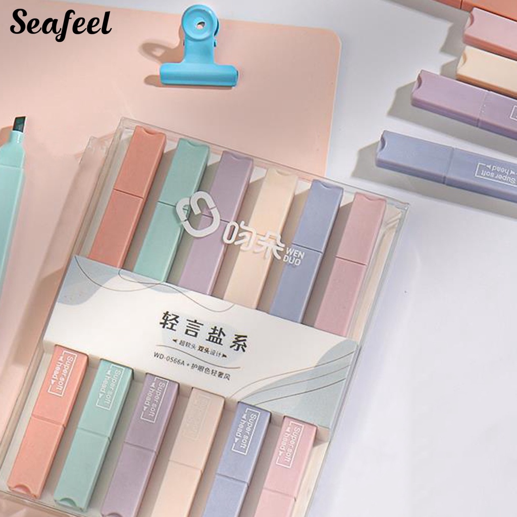 Set 6 Bút Đánh Dấu Hai Đầu Ngòi Mềm Màu Macaron Dành Cho Học Sinh