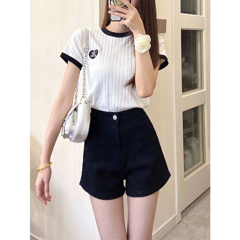 Quần Short Denim Lưng Cao Màu Đen Phong Cách Hip Hop Thời Trang Cho Nữ