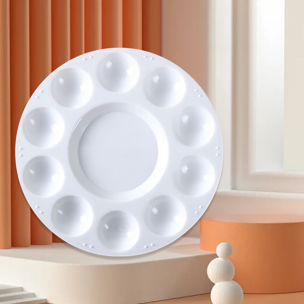 Khay Nhựa Tròn 17cm 10 Lỗ Đựng Phấn Màu Trắng Trơn Mịn Cho Học Sinh