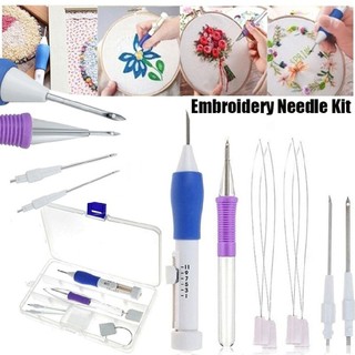 Embroidery Punch Needle Pen Kit Stitching Tool Set Threaders Knitting Sewing